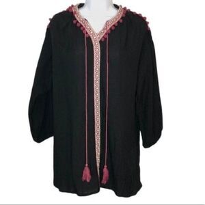 A Shappe Bobble Tassel Embellished Tunic Swim Coverup Top Black S